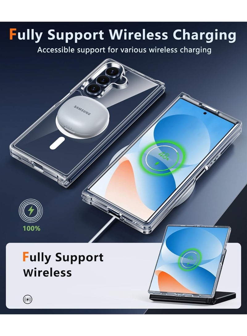 Magnetic for Samsung Galaxy Z Fold 7 Case, Come with HD Tempered Glass Screen Protector, Anti Yellowing, Hard PC Back Soft Edge Cover, Transparent - Image 5