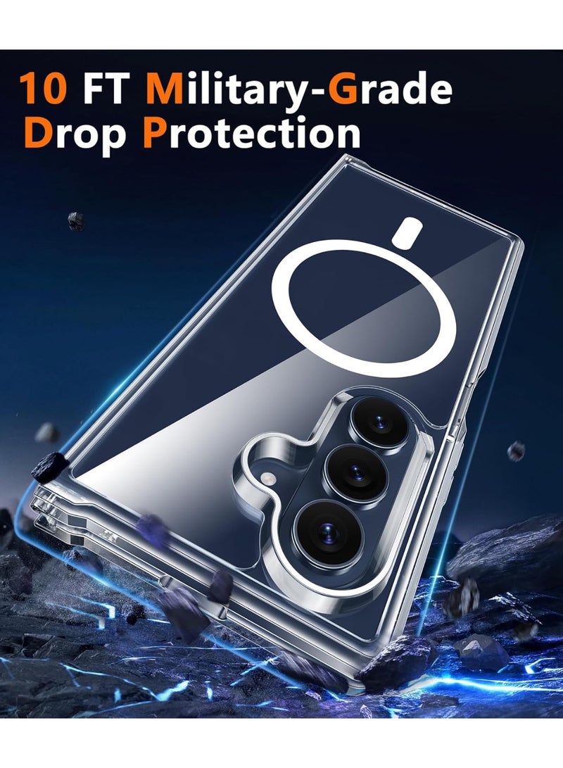Magnetic for Samsung Galaxy Z Fold 7 Case, Come with HD Tempered Glass Screen Protector, Anti Yellowing, Hard PC Back Soft Edge Cover, Transparent - Image 4