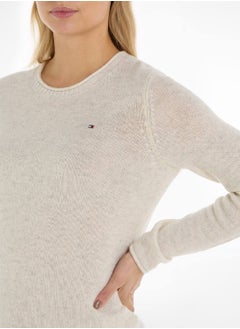 TOMMY HILFIGER Women's Crew Neck Sweater - Wool, Beige  - Image 5