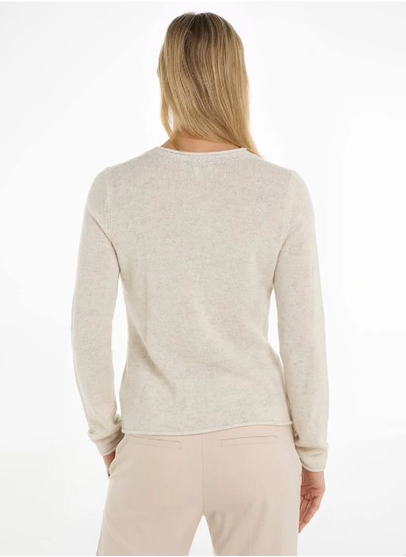 TOMMY HILFIGER Women's Crew Neck Sweater - Wool, Beige