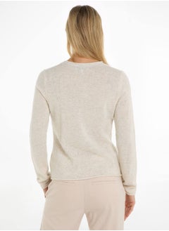 TOMMY HILFIGER Women's Crew Neck Sweater - Wool, Beige  - Image 3