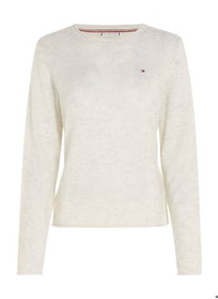 TOMMY HILFIGER Women's Crew Neck Sweater - Wool, Beige  - Image 2