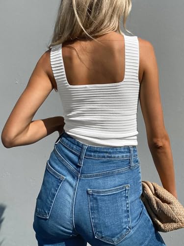 BZB Tank Tops for Women Casual Summer 2025 White Square Neck Sleeveless Fitted Tops Shirts Sexy Tops for Women - Image 4