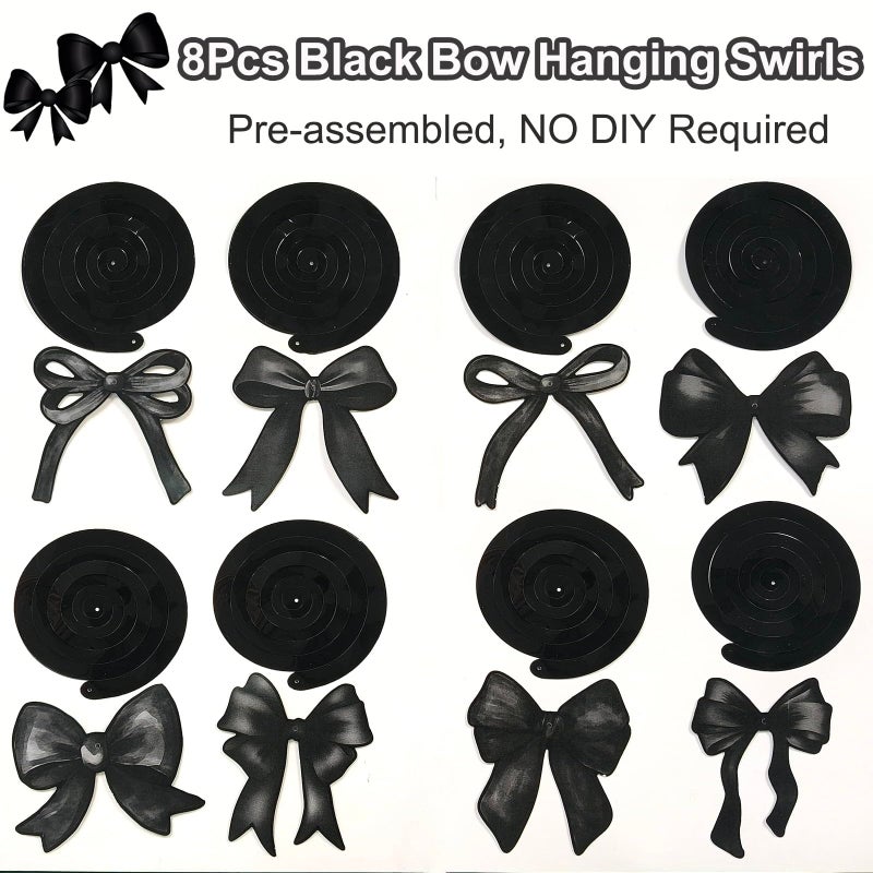 Haptda Black Bow Happy Birthday Banner Garland and Hanging Swirls for Girl Black Bow Coquette Birthday Party Decorations - Image 5
