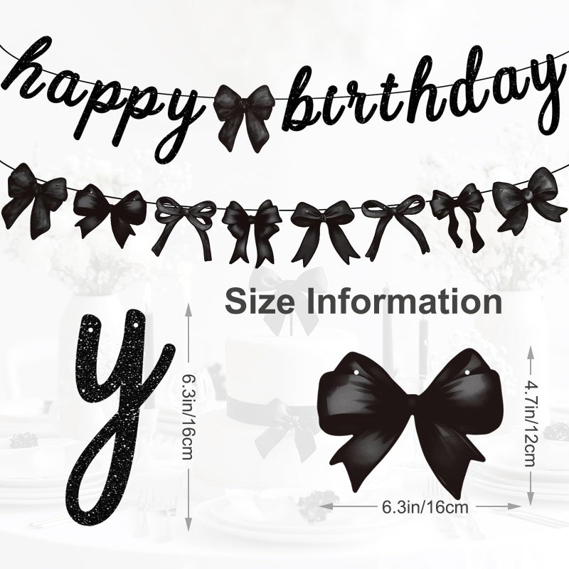 Haptda Black Bow Happy Birthday Banner Garland and Hanging Swirls for Girl Black Bow Coquette Birthday Party Decorations - Image 3