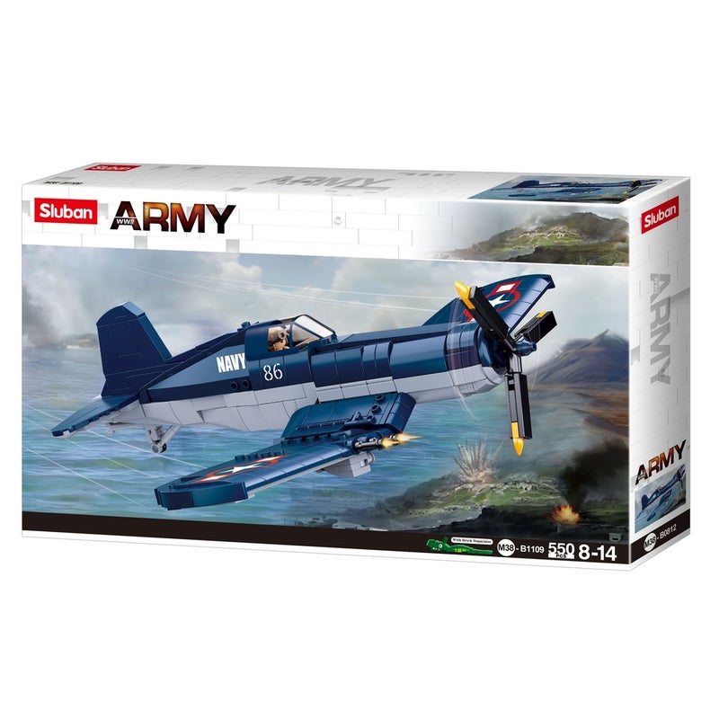 Sluban - WWII Army F4U American Fighter Aircraft Bricks Set 550 Pieces - M38-B1109 - Image 1