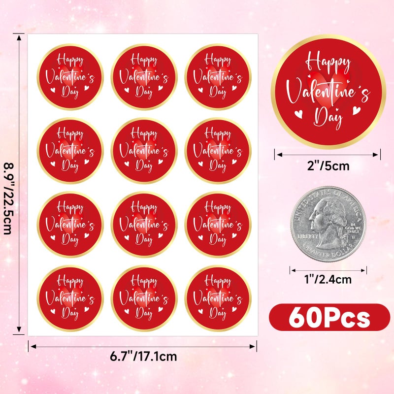 Anwyll Valentines Day Gift Stickers - Red Happy Valentine's Day Heart Stickers 60Pcs 2Inch Gold Valentines Love Sticker Self-Adhesive Happy Valentine's Envelope Seal Label Sticker for Card Party Decor - Image 2