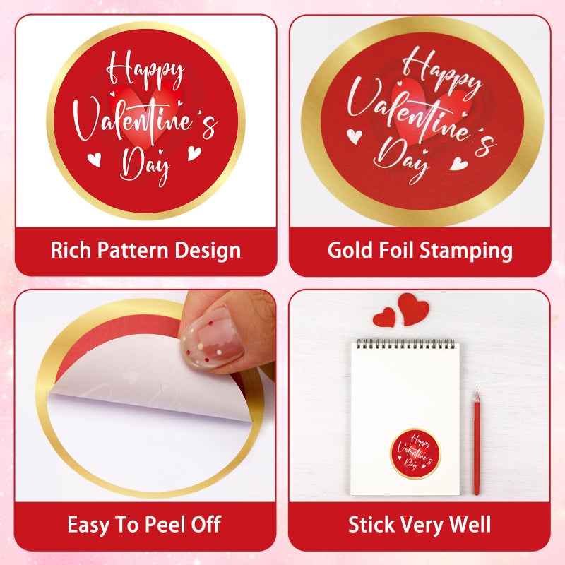 Anwyll Valentines Day Gift Stickers - Red Happy Valentine's Day Heart Stickers 60Pcs 2Inch Gold Valentines Love Sticker Self-Adhesive Happy Valentine's Envelope Seal Label Sticker for Card Party Decor - Image 3