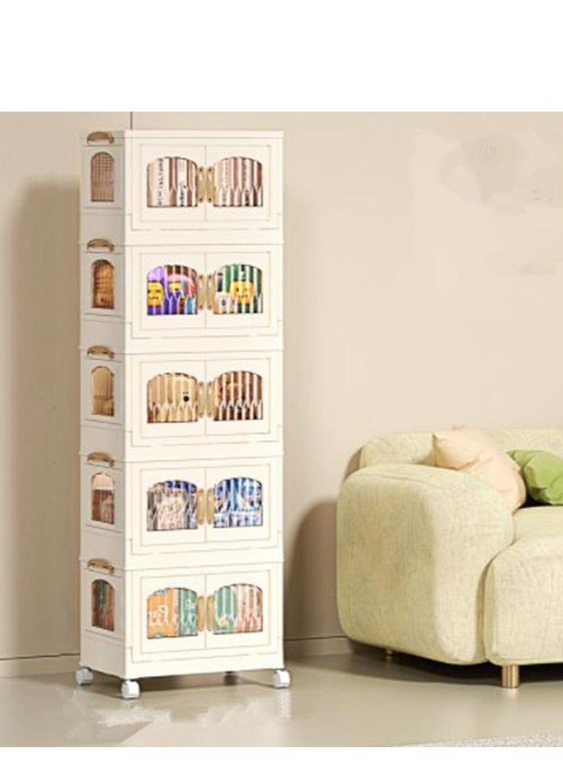 Generic Multifunctional folding storage cabinet, clothes, shoes, hats and bags storage cabinet, cosmetics storage box, coffee, milk, drinks, snacks storage box, 55*32.5*156.5cm, 5 layer  - Image 1