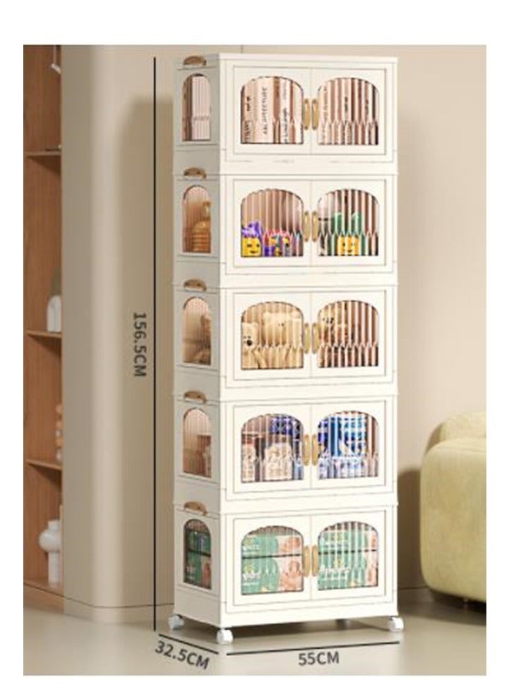 Generic Multifunctional folding storage cabinet, clothes, shoes, hats and bags storage cabinet, cosmetics storage box, coffee, milk, drinks, snacks storage box, 55*32.5*156.5cm, 5 layer  - Image 3