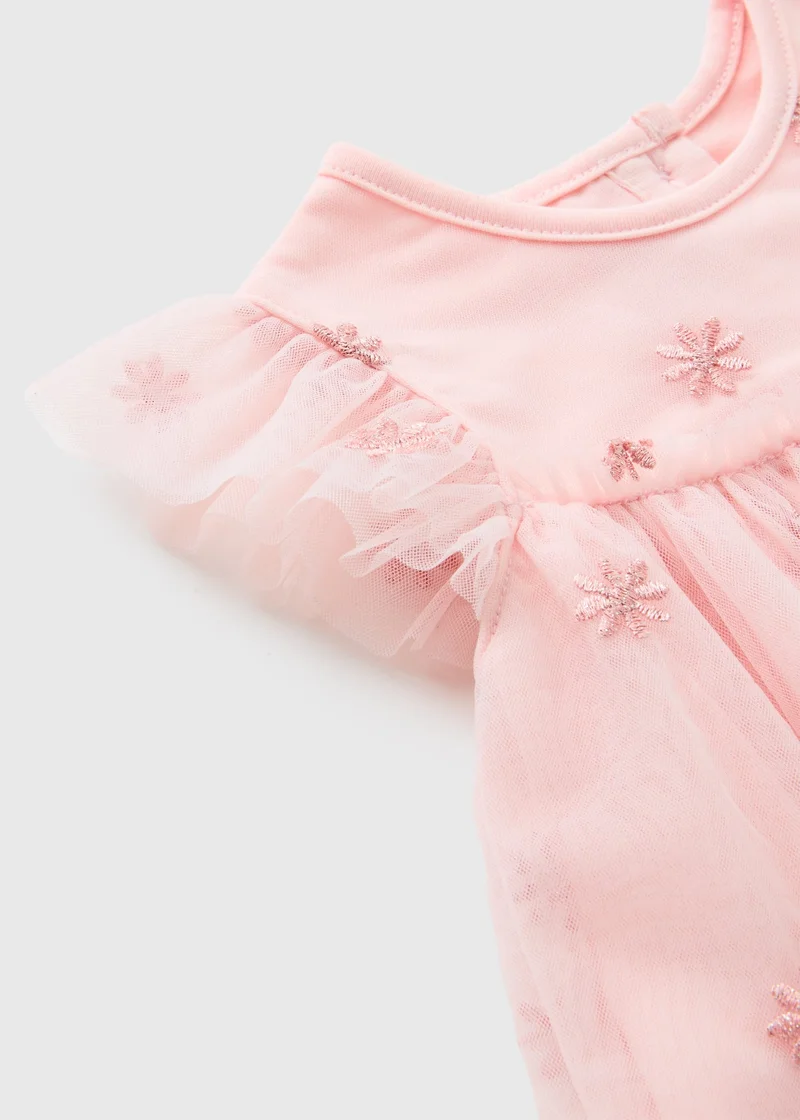 ماتلان Girls Pink Flower Mesh Dress