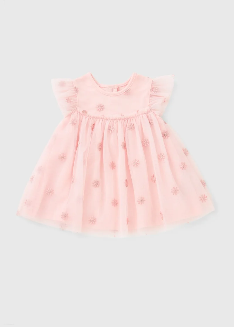 ماتلان Girls Pink Flower Mesh Dress