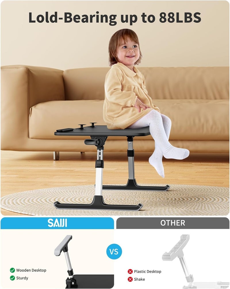 SAIJI Height & Angle Adjustable Laptop Stand for Bed, Lap Desk Bed Tray Table, Light Weight Foldable Portable Laptop Table for Couch Sofa Chair Floor Desk for Adults, Kids (Black) - Image 2