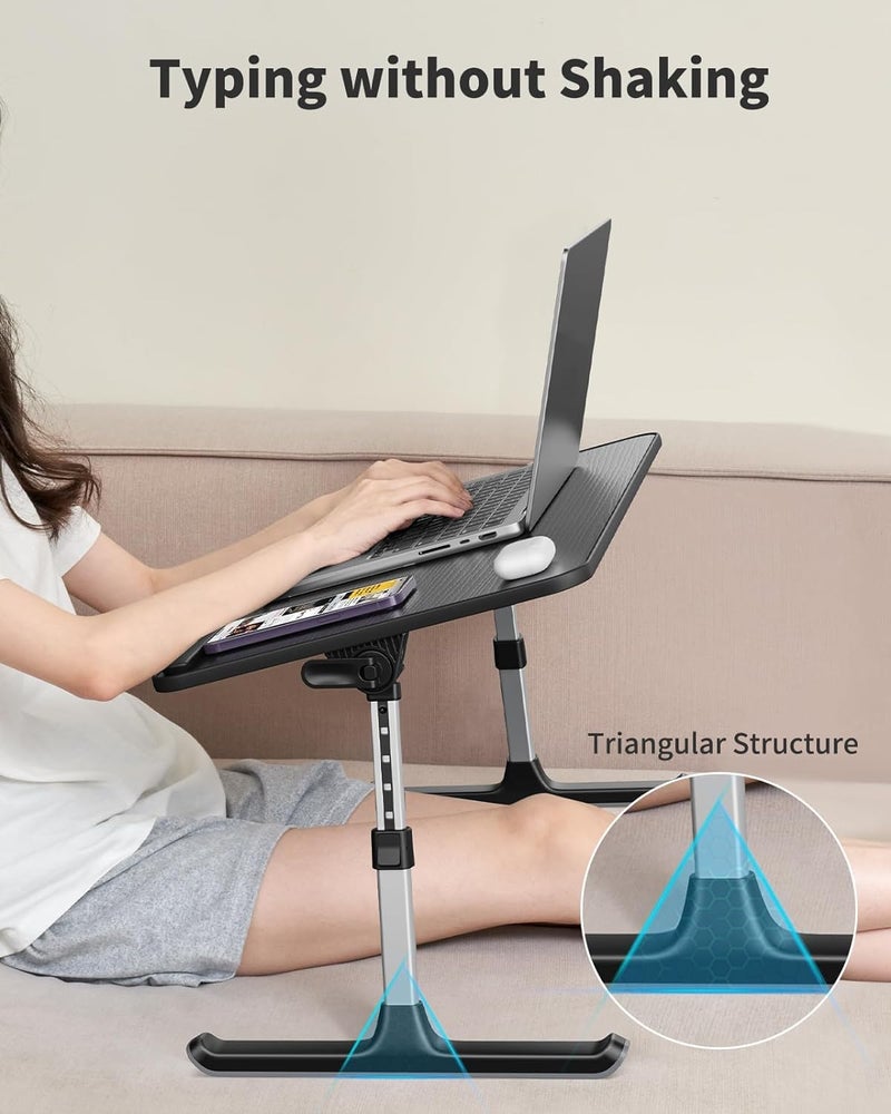 SAIJI Height & Angle Adjustable Laptop Stand for Bed, Lap Desk Bed Tray Table, Light Weight Foldable Portable Laptop Table for Couch Sofa Chair Floor Desk for Adults, Kids (Black) - Image 3