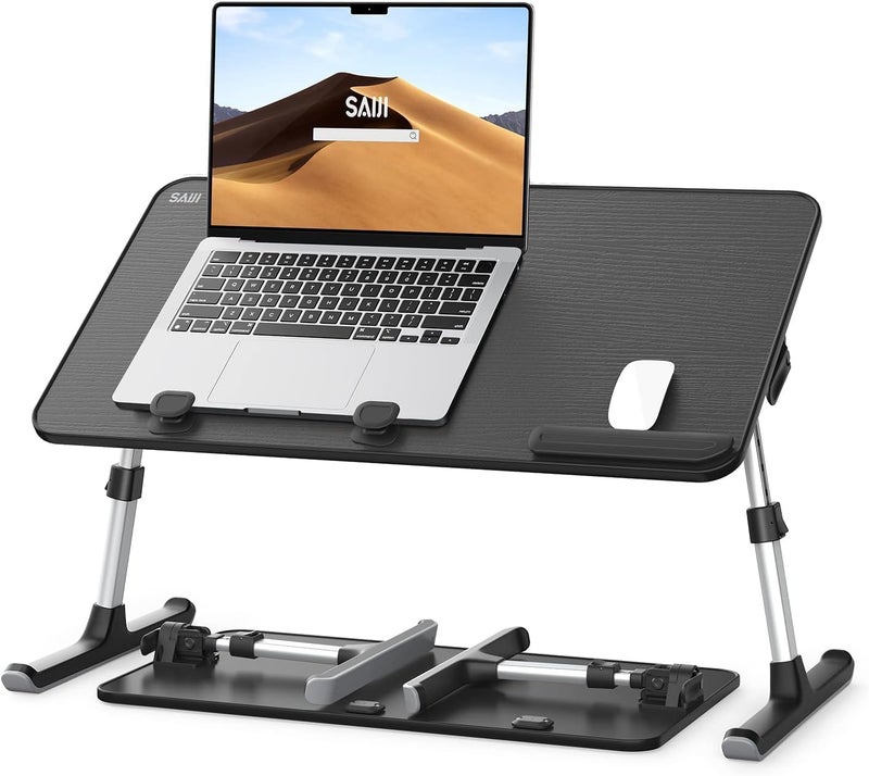 SAIJI Height & Angle Adjustable Laptop Stand for Bed, Lap Desk Bed Tray Table, Light Weight Foldable Portable Laptop Table for Couch Sofa Chair Floor Desk for Adults, Kids (Black) - Image 1