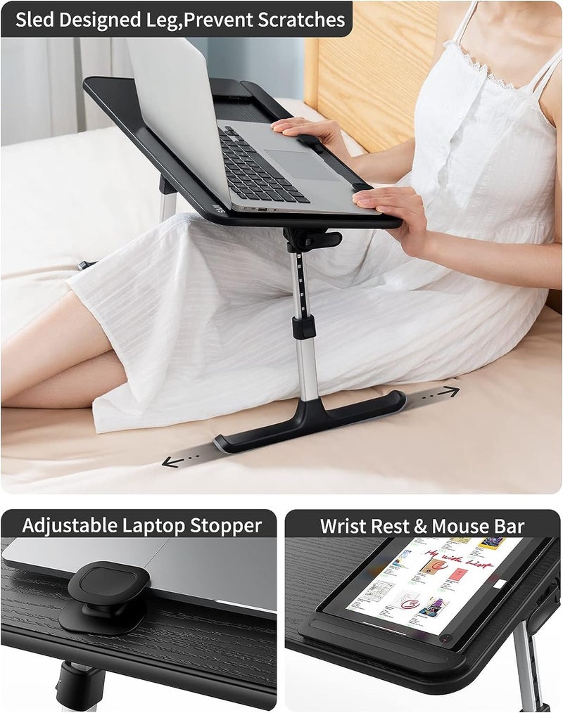 SAIJI Height & Angle Adjustable Laptop Stand for Bed, Lap Desk Bed Tray Table, Light Weight Foldable Portable Laptop Table for Couch Sofa Chair Floor Desk for Adults, Kids (Black) - Image 4