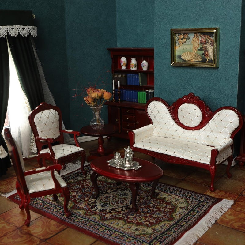 iLAND Victorian Dollhouse Furniture Set Doll House Furniture and Accessories Miniature Dollhouse Sofa with 112 Scale Accessories 8pcs Mothers Gift Wife Gift Bookshelf Dcor - Image 3
