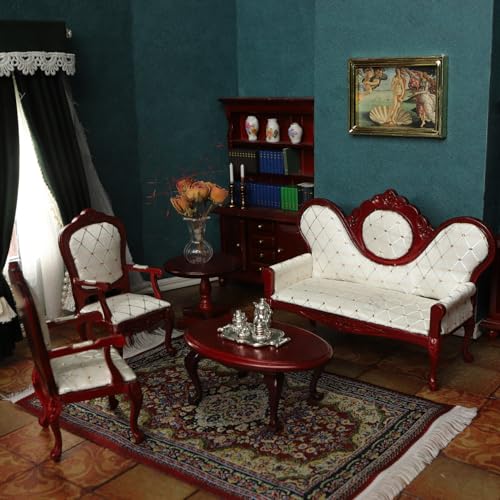 iLAND Victorian Dollhouse Furniture Set Doll House Furniture and Accessories Miniature Dollhouse Sofa with 112 Scale Accessories 8pcs Mothers Gift Wife Gift Bookshelf Dcor - Image 1