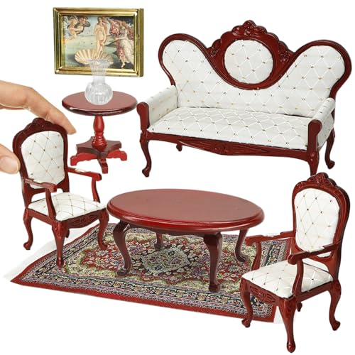iLAND Victorian Dollhouse Furniture Set Doll House Furniture and Accessories Miniature Dollhouse Sofa with 112 Scale Accessories 8pcs Mothers Gift Wife Gift Bookshelf Dcor - Image 5