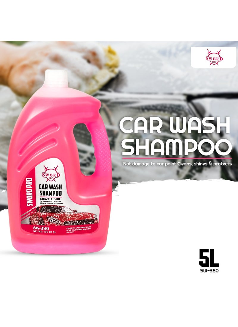 Sword Pro Premium Car Wash Shampoo 5L High Foam Formula, Streak-Free Cleaning, Safe on Paint, For Bucket, Sponge & Spray Gun Use, Concentrated Formula for Professional Car Detailing, SW380  - Image 1