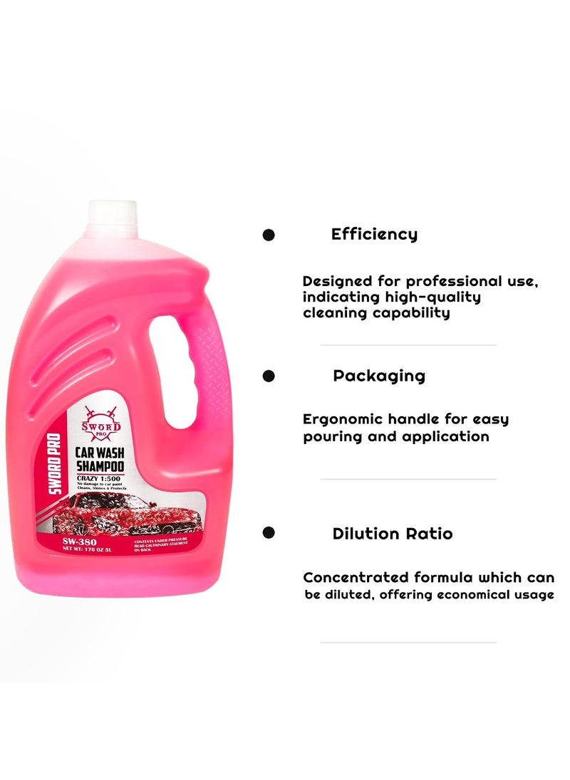 Sword Pro Premium Car Wash Shampoo 5L High Foam Formula, Streak-Free Cleaning, Safe on Paint, For Bucket, Sponge & Spray Gun Use, Concentrated Formula for Professional Car Detailing, SW380  - Image 2