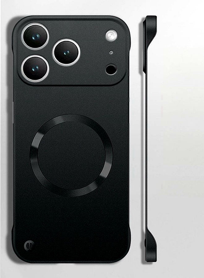لحافظة iPhone 17 Pro، حماية عدسة الكاميرا، فائقة النحافة، بدون حواف، تدعم الشحن اللاسلكي، غطاء iPhone 17 Pro واقي مغناطيسي عالي الجودة ومقاوم للصدمات بلون موحد، أسود - Image 1
