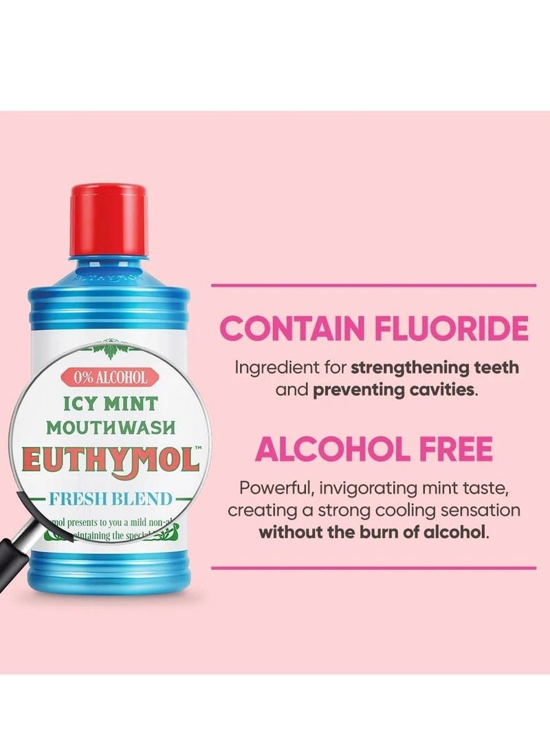 Euthymol Mouthwash ICY Mint 500ml, Contains Flouride, Alcohol-Free, Distinctive Strong Taste Flavour, Reduce Plaque Gingival Clean Healty Teeth Gums, Freshens Breath Refreshing Daily Oral Dental Care - Image 2