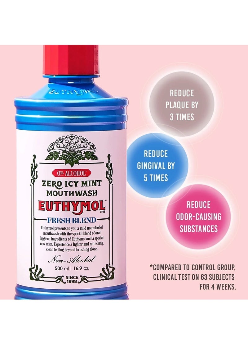 Euthymol Mouthwash ICY Mint 500ml, Contains Flouride, Alcohol-Free, Distinctive Strong Taste Flavour, Reduce Plaque Gingival Clean Healty Teeth Gums, Freshens Breath Refreshing Daily Oral Dental Care - Image 3