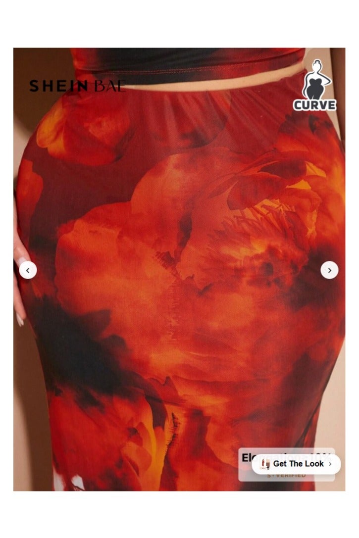 Shein SHEIN BAE Plus Size Women's Summer Vacation Printed Camisole Long Skirt Two-Piece Set - Image 4