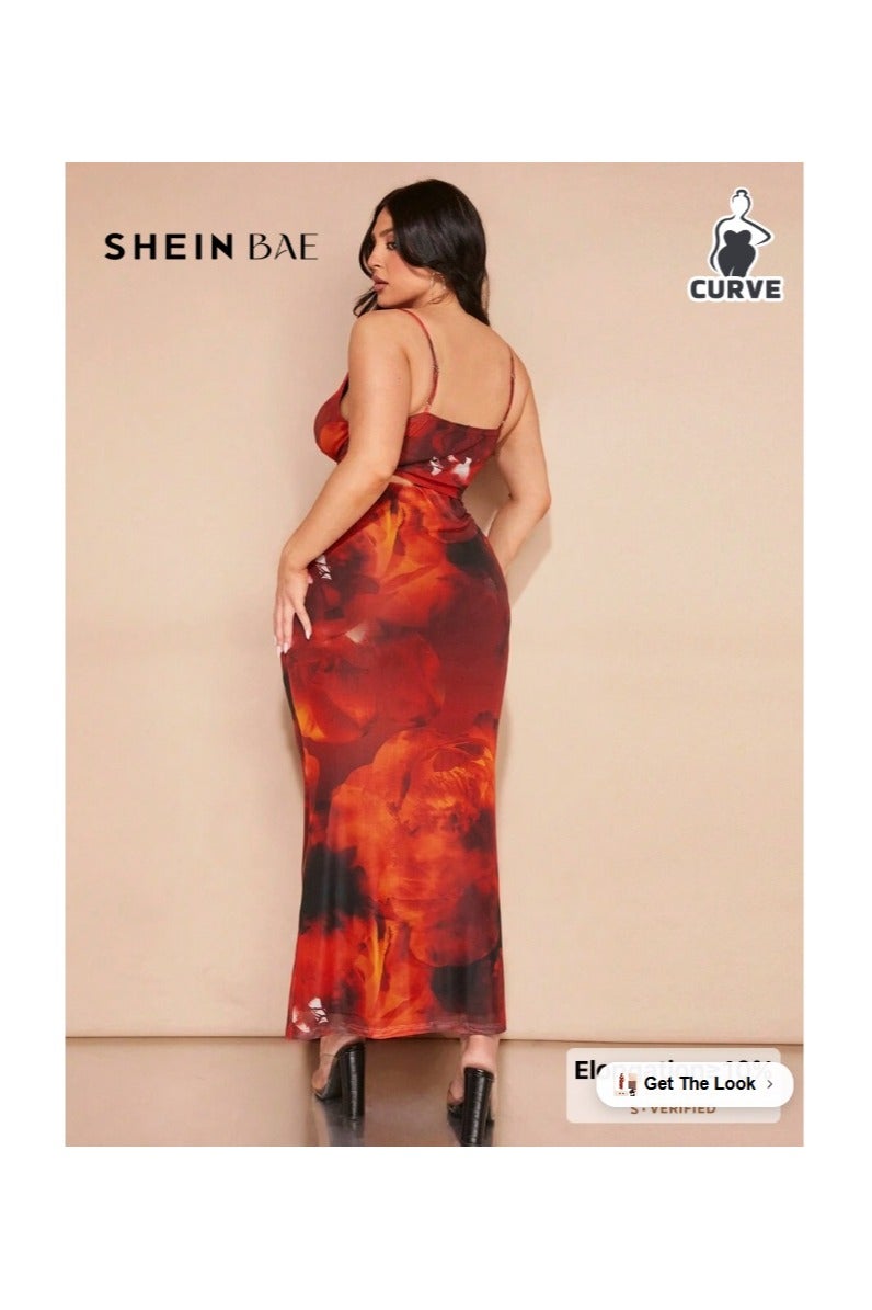 Shein SHEIN BAE Plus Size Women's Summer Vacation Printed Camisole Long Skirt Two-Piece Set - Image 3