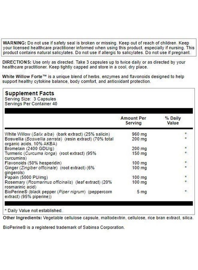 Nutra BioGenesis White Willow Forte White Willow Bark Boswellia And Turmeric To Help Support Body Comfort And Cytokine Balance Gluten Free Vegan Nongmo 120 Capsules - Image 3