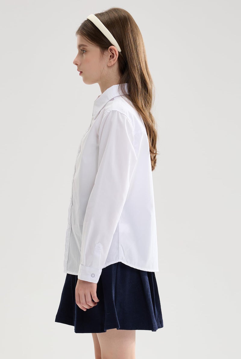 SOLOCOTE Girls White Dress Shirt Long Sleeve School Uniform Blouse Formal Button Down Top for Big Kids White 11-12 Years - Image 2