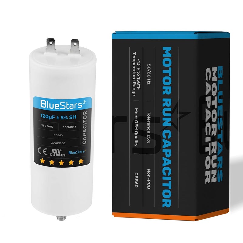 BlueStars Upgraded 120uf CBB60 250 Volt Dual Round Capacitor Replacement Part - Perfect Fit for Starting AC Motor at 50Hz/60Hz Frequency - Image 1