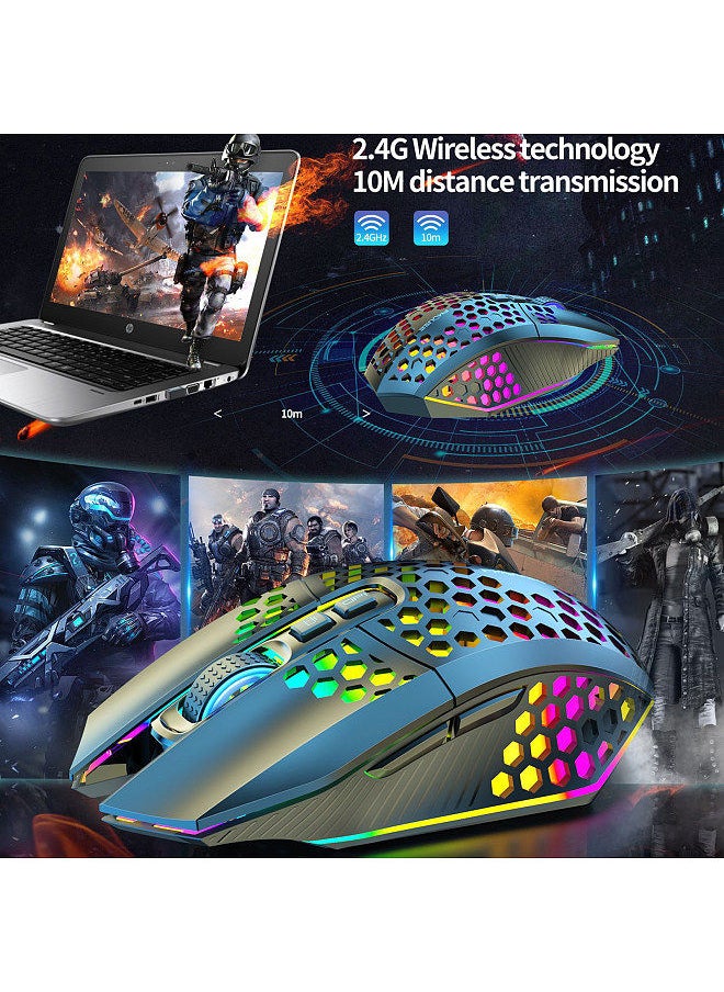 2.4G Wireless Mouse Portable Cordless Computer Mouse for Notebook PC Laptop with USB Receiver Colorful LED Light 800/1200/1600 3-Level DIP Built-in Rechargeable Battery