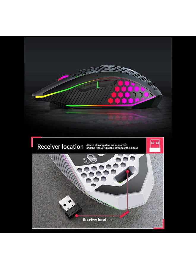 2.4G Wireless Mouse Portable Cordless Computer Mouse for Notebook PC Laptop with USB Receiver Colorful LED Light 800/1200/1600 3-Level DIP Built-in Rechargeable Battery