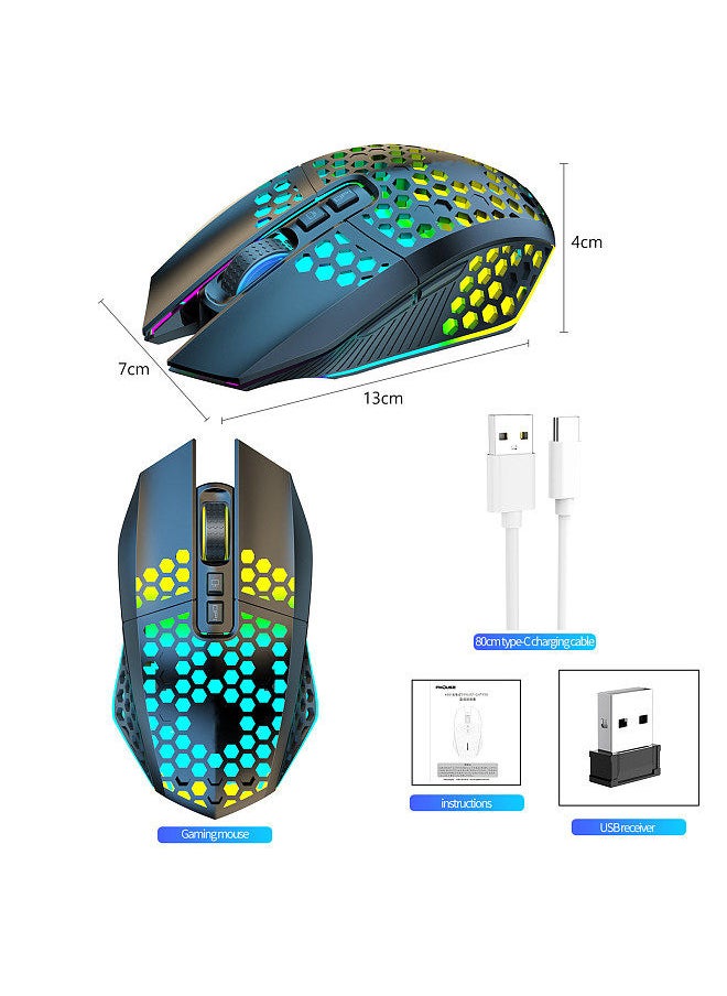 2.4G Wireless Mouse Portable Cordless Computer Mouse for Notebook PC Laptop with USB Receiver Colorful LED Light 800/1200/1600 3-Level DIP Built-in Rechargeable Battery