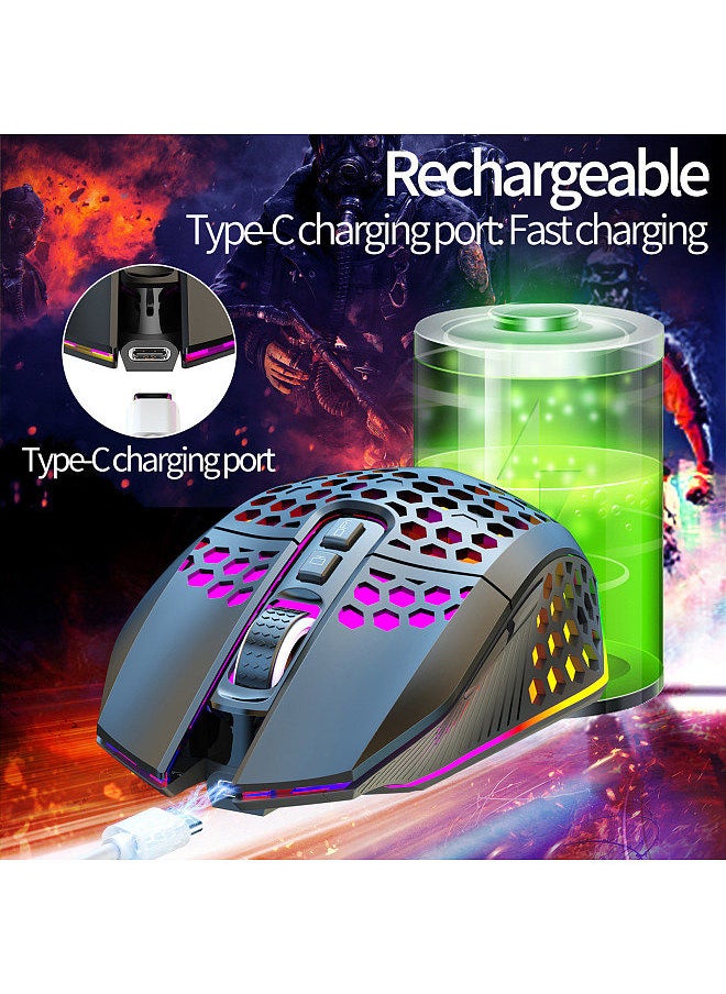 2.4G Wireless Mouse Portable Cordless Computer Mouse for Notebook PC Laptop with USB Receiver Colorful LED Light 800/1200/1600 3-Level DIP Built-in Rechargeable Battery
