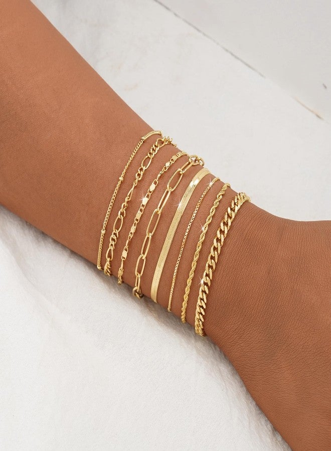 BERISO Gold Bracelets for Women, Elegant Adjustable 14K Gold Plated Bracelet for Women, Trendy Minimalist Dainty Gold Bracelet for Everyday Wear, 8layer B0087-GD, Brass, no gemstone - Image 2
