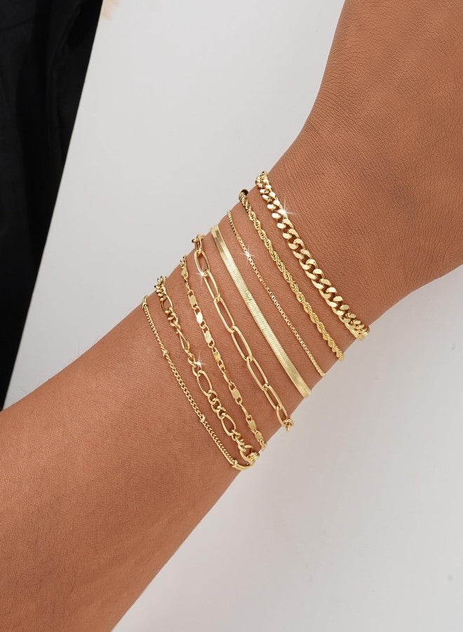 BERISO Gold Bracelets for Women, Elegant Adjustable 14K Gold Plated Bracelet for Women, Trendy Minimalist Dainty Gold Bracelet for Everyday Wear, 8layer B0087-GD, Brass, no gemstone - Image 4