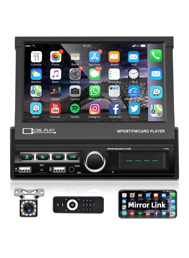 Podofo Single Din Touchscreen Car Stereo 7 Inch Motorized Flip Out Screen Car Radio in Dash Head Unit Support Bluetooth FM AUX USB SD Mirror Link with Backup Camera - Image 1