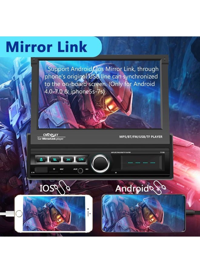 Podofo Single Din Touchscreen Car Stereo 7 Inch Motorized Flip Out Screen Car Radio in Dash Head Unit Support Bluetooth FM AUX USB SD Mirror Link with Backup Camera - Image 5