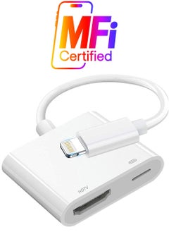 Lightning to HDMI Adapter,1080P Digital Sync Screen Converter AV Adapter with Charging Port Compatible with iPhone 12/11/XS/XR/X/8 iPad on HDTV/Monitor/Projector Support All iOS