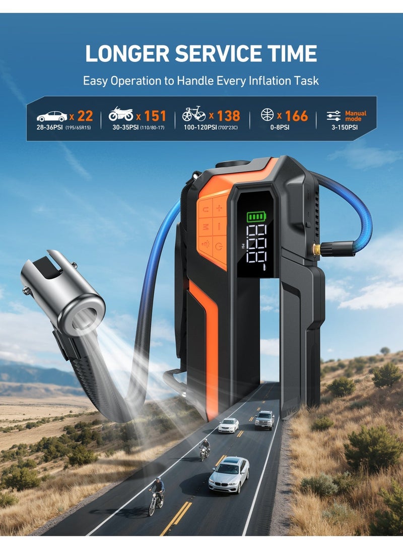 أسترواي AstroAI M12 المحمولة القفز البداية مع 150PSI ضاغط الهواء، 4000A بطارية السيارة حزمة تعزيز (كل الغاز و 10L الديزل) مع 150PSI الإطارات مضخم، للسيارات 12V، الدراجات النارية، سيارات الرباعية الرباعية - Image 5