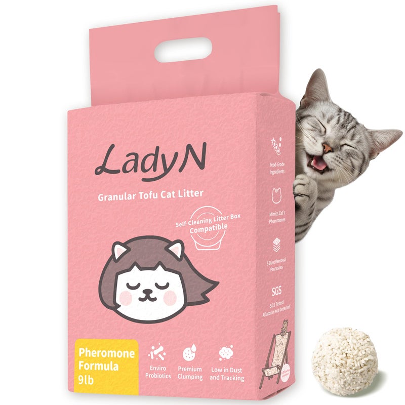 Lady N Cat Attract Tofu Litter â€“ Natural Attractant Formula for Litter Box Training, Calming Pheromone for Multi-Cat Homes, Granular Mini-Pellet Shape for Self-Cleaning Box, 9lb - Image 1