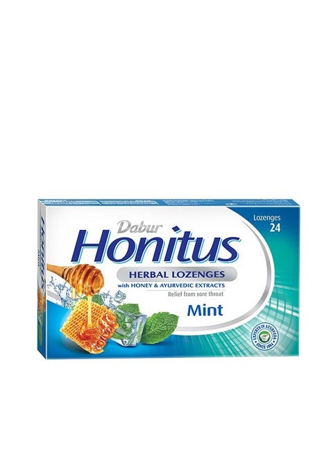 Dabur Honitus Herbal Lozenges | Effective Relief from Cough, Strep Infection & Sore Throat Pain | Mint Flavor - 24s