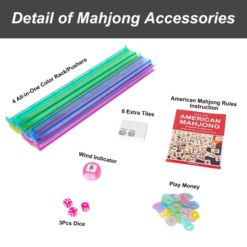 GUSTARIA American Mahjong Game Set, 166 White Tiles, 4 All-in-One Color Rack/Pushers, Complete Mahjong Set with Pink Printed Carrying Bag - Image 3