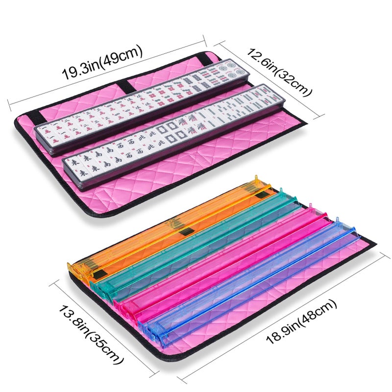 GUSTARIA American Mahjong Game Set, 166 White Tiles, 4 All-in-One Color Rack/Pushers, Complete Mahjong Set with Pink Printed Carrying Bag - Image 4