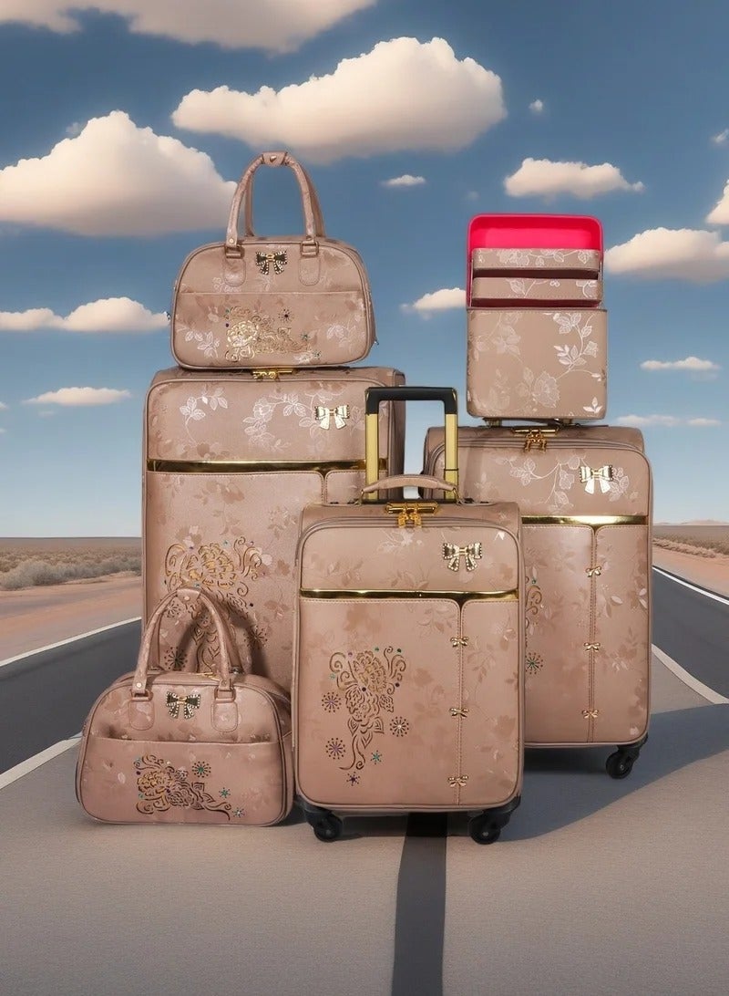 Prosperity matching color trolley luggage spinner 4 wheels 6 PCS pu leather valise suitcase set with tote bag for wedding usage 6 pieces per set - Image 4