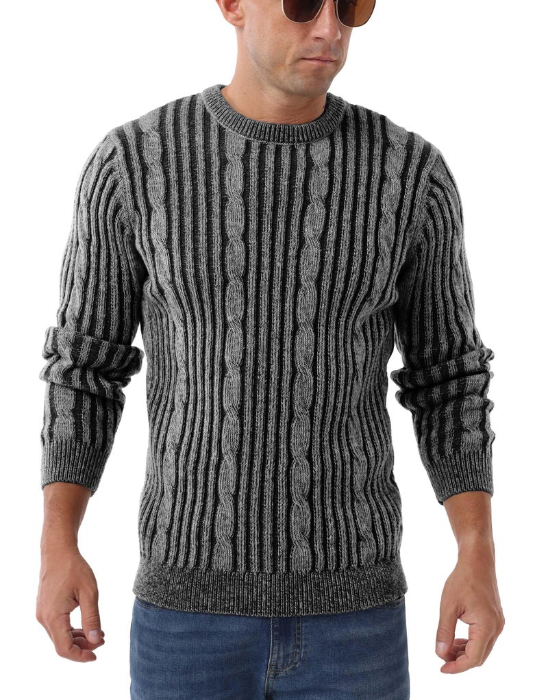 Askdeer Men's Pullover Sweater Cable Knit Casual Crewneck Sweaters Classic Soft Knitted Pullover Tops with Ribbing Edge White Black - Image 4