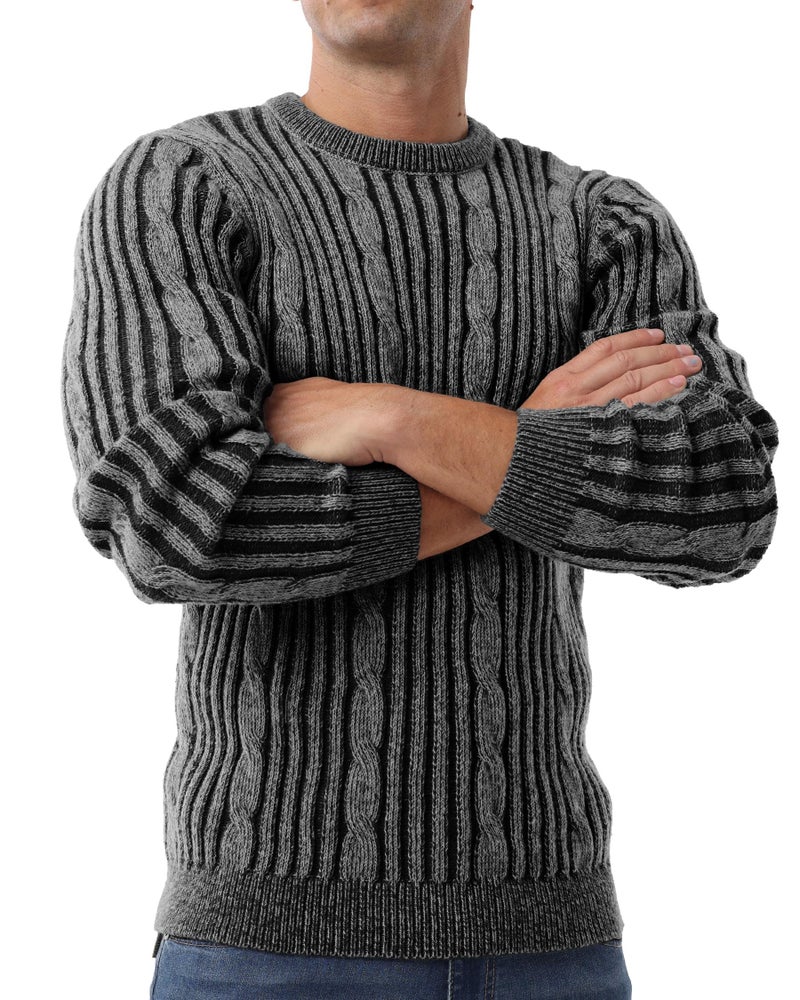Askdeer Men's Pullover Sweater Cable Knit Casual Crewneck Sweaters Classic Soft Knitted Pullover Tops with Ribbing Edge White Black - Image 3